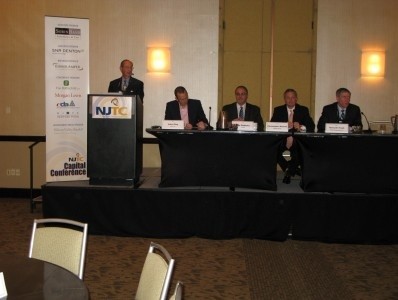 Photo: At the NJTC Capital Conference Breakfast Panel: L-R: Moderator and Sponsor, Philip H. Politziner, Chairman Emeritus, EisnerAmper LLP; John Eley, CEO, Pivot, Inc.; Ron Gaboury, CEO, Yorktel; Christopher Kuenne, Chairman and CEO, Rosetta Group; Kenneth Traub, President and CEO, Ethos Management LLC Photo Credit: NJTC
