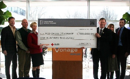 Photo: Lincoln presents Vonage employees with a check to the Red Cross for $100,000. Photo Credit: Lincoln Motor Company