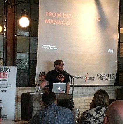 Photo: At Asbury Agile 2015, Sean O'Connor talked about transitioning into a management role.
  Photo Credit: Esther Surden