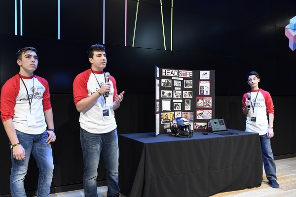 Photo: The students from Cavallini Middle School presenting for the judges. Photo Credit: Courtesy Samsung