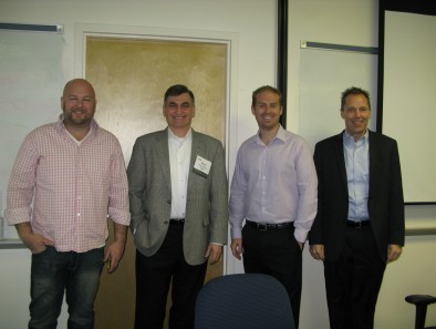 Photo: L-R: Gabe Zichermann, Chair of GSummit; Rich Napoli, Chief Operating Officer, ObjectFrontier Software;Drew Napoli, Gamification Specialist at ObjectFrontier, Inc.; Mike Vesey, CFO, Majesco Entertainment Photo Credit: NJTC