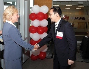 Photo: Lt. Governor Guadagno with Charles Ding of Huaweii at the ribbon cutting last year. Photo Credit: State of New Jersey