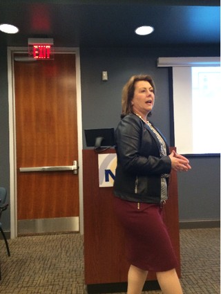 Photo: Jill Singer spoke about the hybrid cloud at the NJTC CIO event in late February. Photo Credit: Esther Surden