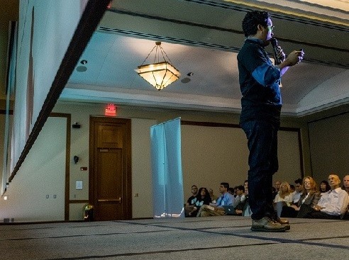 Photo: SeekChange pitching at the most recent TechLaunch Demo Day. Now the accelerator is open for new applicants. Photo Credit: Mike Peters/Montclair State University
