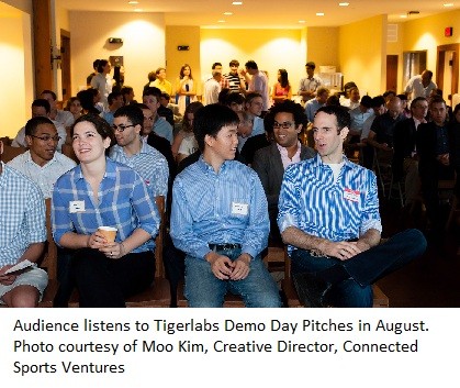 Photo: The audience listened to pitches at Tigerlabs Demo Day in mid-august. Photo Credit: Moo Kim, Connected Sports Ventures